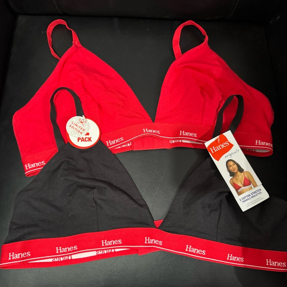 Hanes Red and Black Bralette Duo